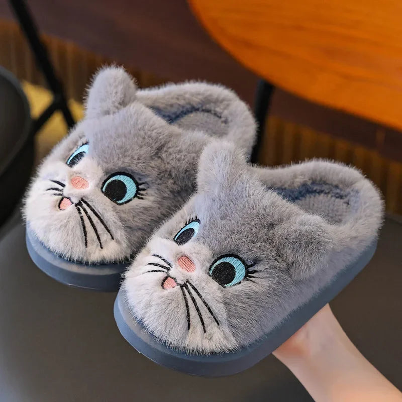 Flauschige Kinder-Hausschuhe Katze für Mädchen & Jungen, warm & rutschfest. Perfekt für Zuhause.