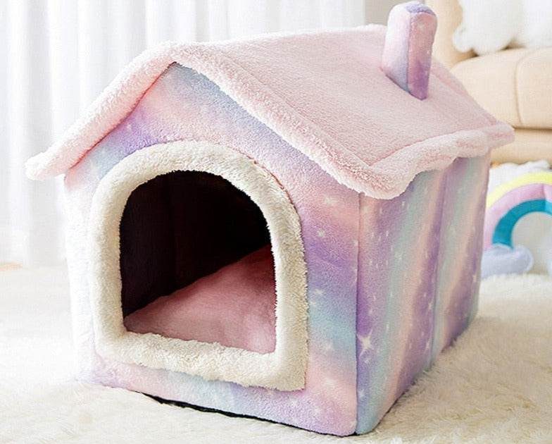 Runde, flauschige Kuschelhöhle als warmes Hundebett & Katzenbett, rutschfester, weicher Tierschlafplatz.