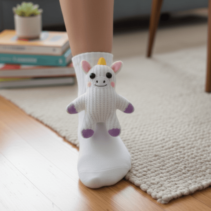 Rutschfeste Haussocken mit 3D-Tier-Design. Flauschige, warme Kuschelsocken für Winter-Komfort.