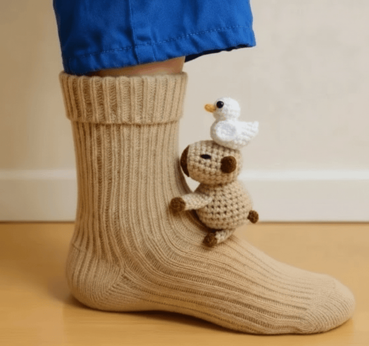 Gemütliche Kuschelsocken mit 3D-Tier-Design. Plüschig, warm & rutschfest für Damen & Herren.