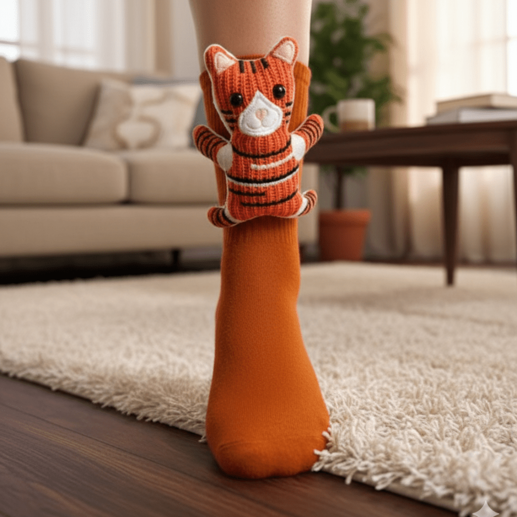 Kuschelige Tiersocken, Unisex, mit 3D-Tierkopf. Rutschfeste Plüsch-Haussocken für kalte Tage.
