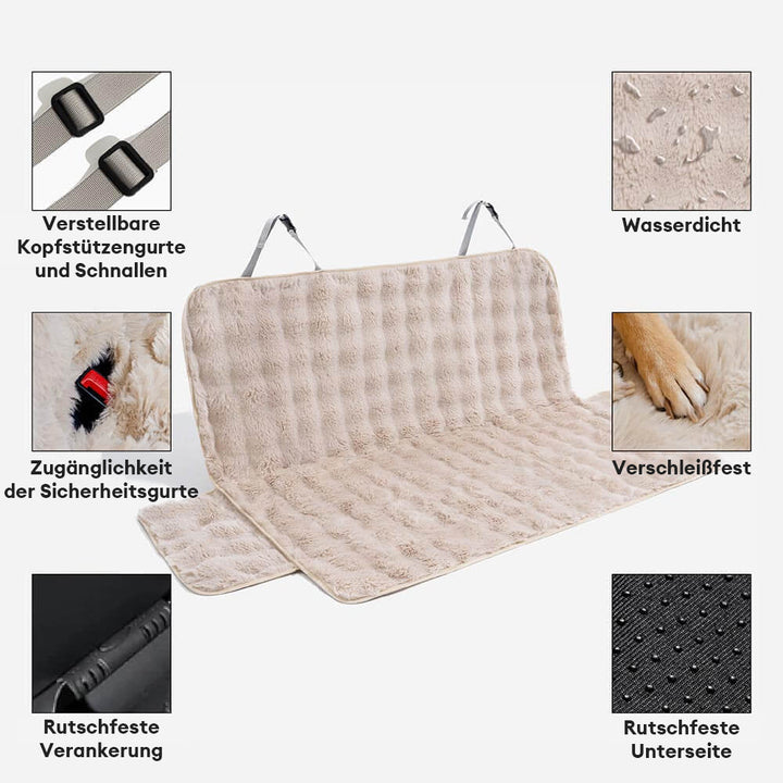 Waschbarer Haustier Autositzschutz mit warmer Kunstpelz-Decke, schützt Sitze & bietet Gemütlichkeit.