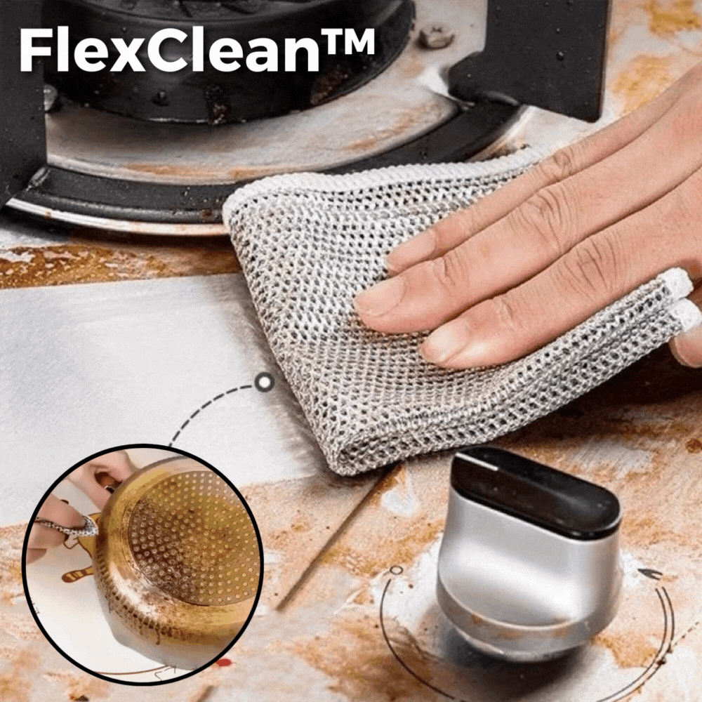 FlexClean Mehrzweck-Drahttücher für kratzfreie Küchenreinigung, Fleckenentfernung und Edelstahlpflege.