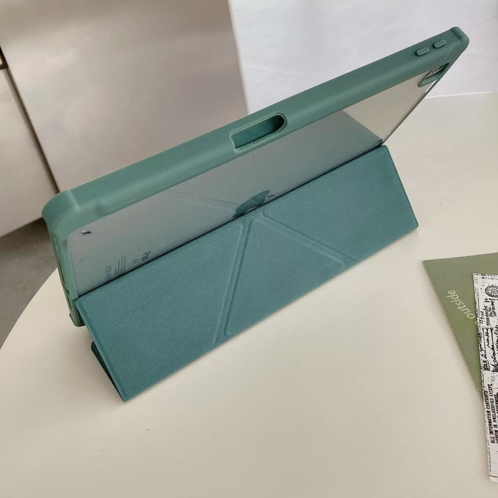 Schützende Origami iPad-Hülle aus stoßfestem Silikon, ein praktisches FlexFold Smart Case mit integrierter Ständerfunktion.