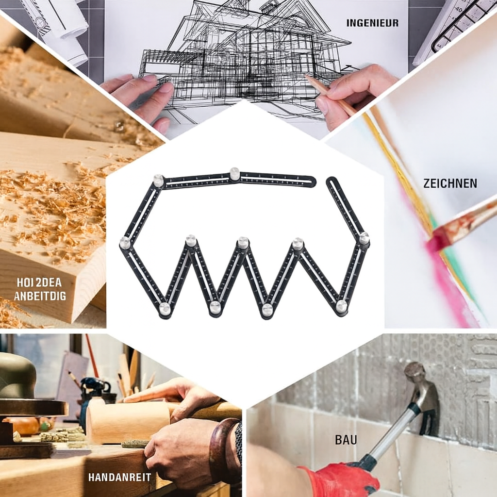 Präzises Messen von Winkeln und Formen leicht gemacht mit dem vielseitigen FlexiAnglePro Winkelmesser.