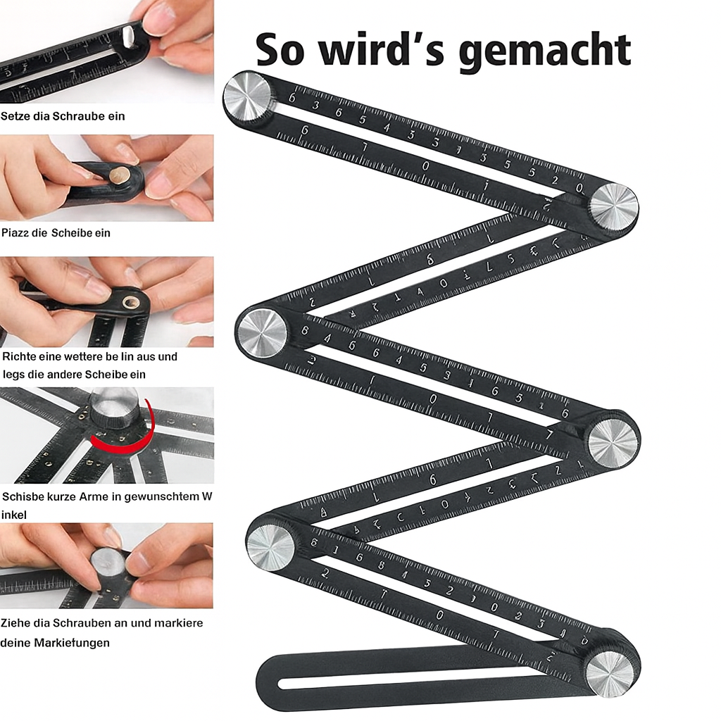 Flexibles Multi-Winkel-Messlineal für verschiedenste Winkel und Formen, unverzichtbar für Handwerker.