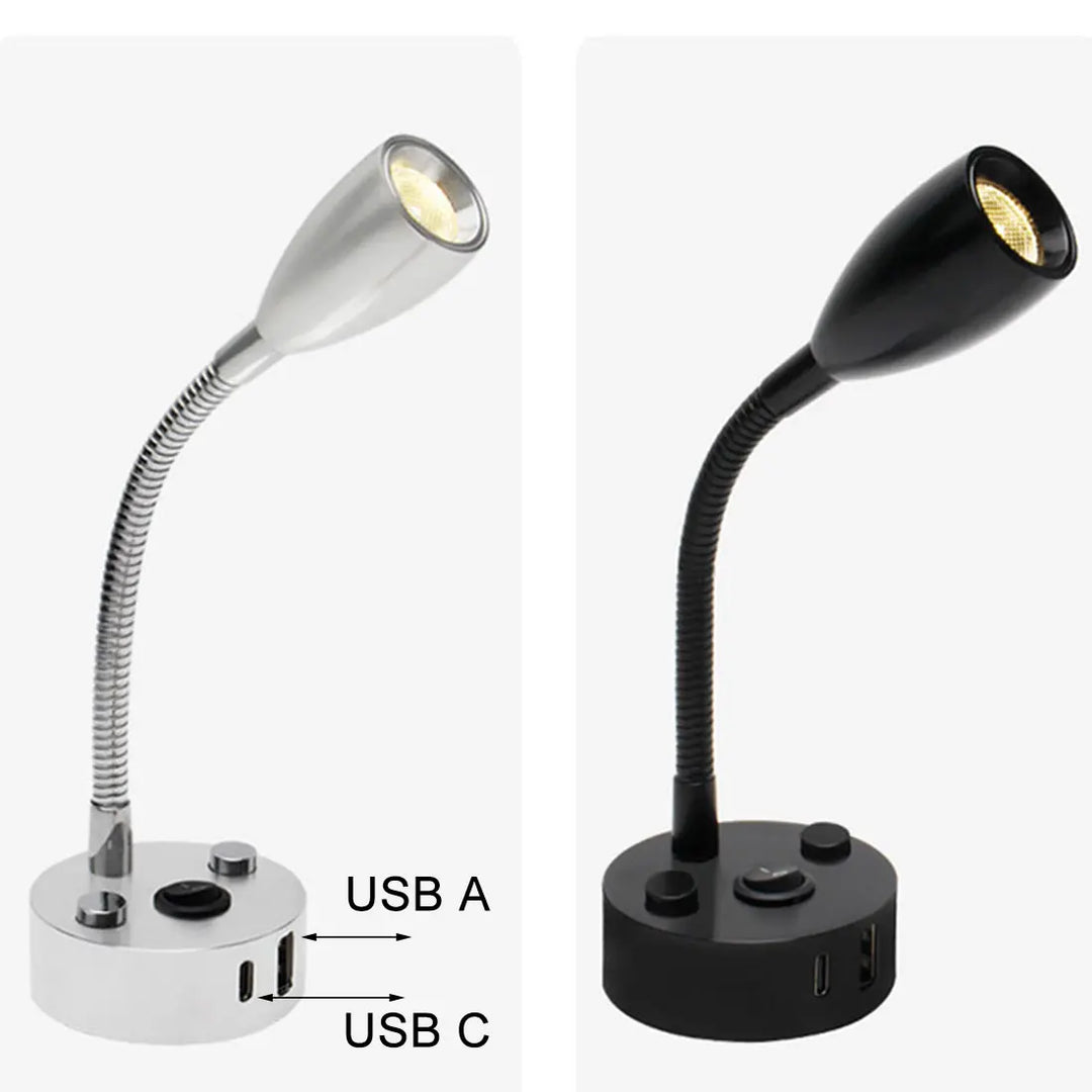 FlexiBeam RV LED Leselampe mit Schwanenhals und USB-C für Wohnmobil. Perfekte Innenbeleuchtung 12V/24V.