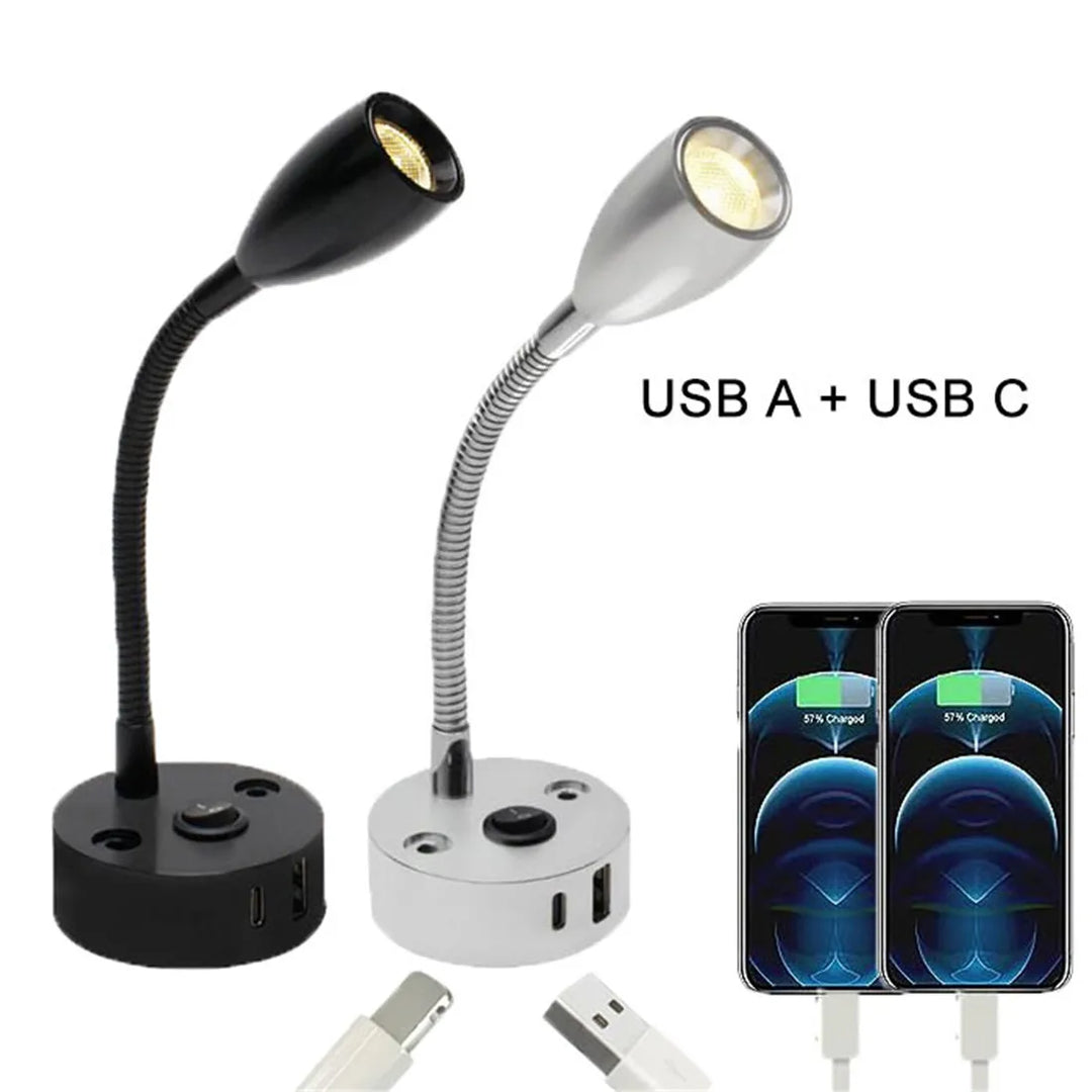 FlexiBeam LED Leselampe für Wohnmobile, Camper & Boote mit integrierter USB-C Ladefunktion. Schnelles Laden.