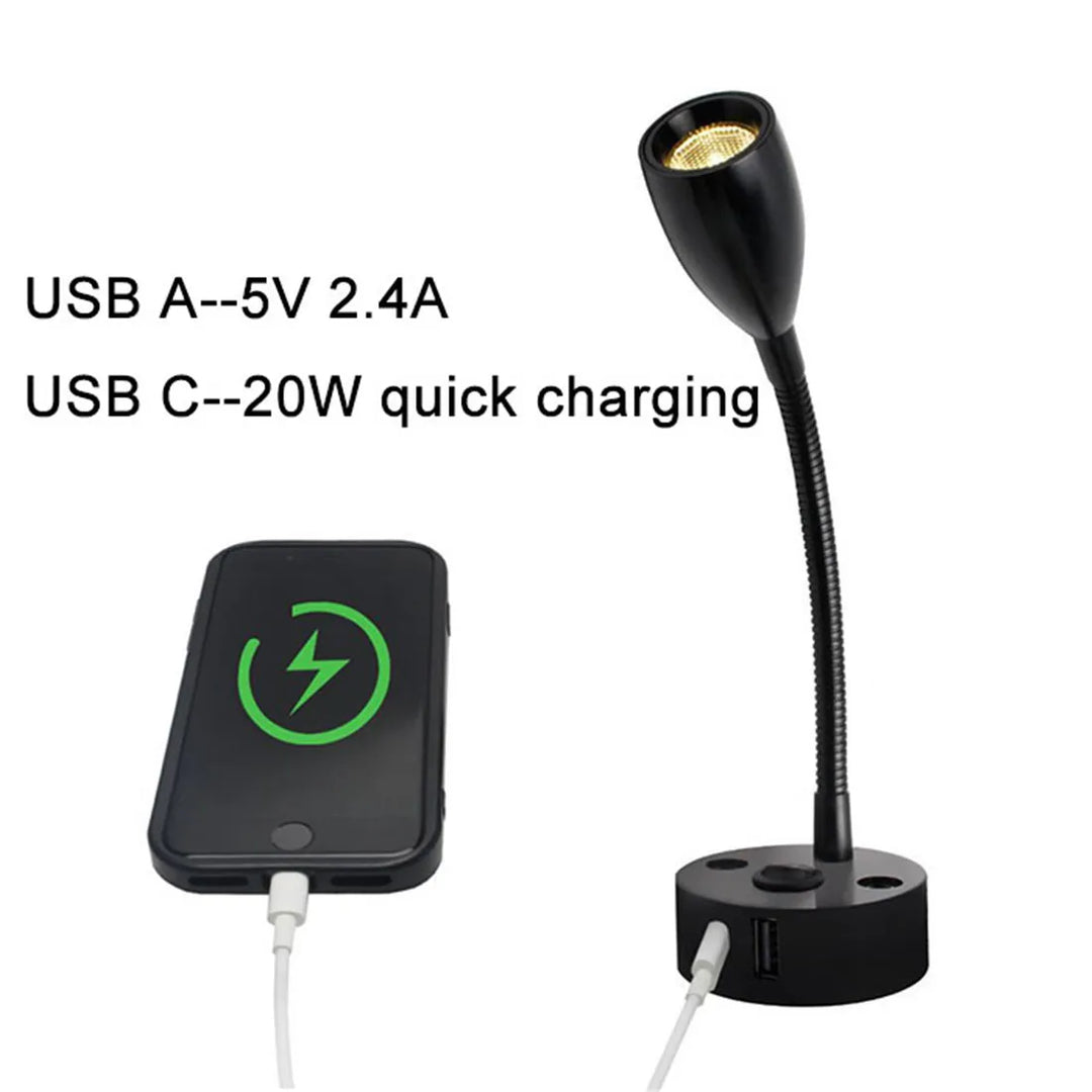 FlexiBeam RV LED Leselampe montiert in einem modernen Wohnmobil-Interieur. Ideal für gemütliche Abende.