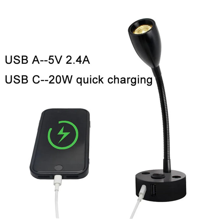 FlexiBeam RV LED Leselampe montiert in einem modernen Wohnmobil-Interieur. Ideal für gemütliche Abende.