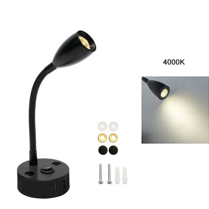 Vielseitige FlexiBeam LED Leselampe für 12V und 24V Systeme in Wohnmobil, Camper oder Boot. Mit USB-C.