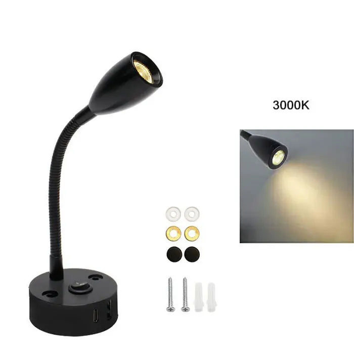 Elegante FlexiBeam Leselampe aus Aluminium mit Schwanenhals, USB-C Ladefunktion für Ihr Wohnmobil.