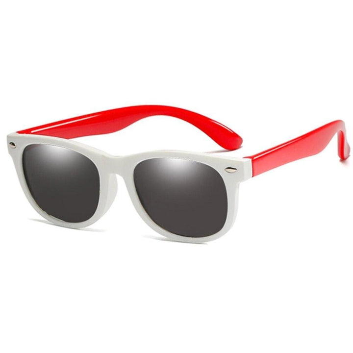 Flexible Kinder Sonnenbrille in fröhlicher Farbe, robust gebaut, sicherer UV-Schutz im Freien.