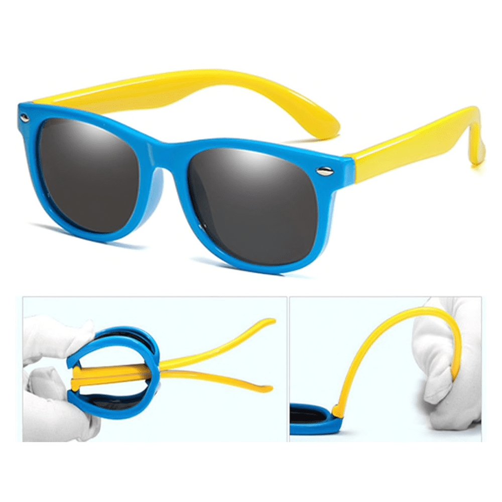 Bunte Kinder Sonnenbrille, flexibel und bruchsicher, mit hohem UV-Schutz für kleine Abenteurer.
