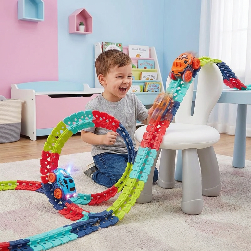 Flexible Anti-Schwerkraft Rennbahn für Kinder mit Loopings & detailreichen Rennautos; kreatives Spielzeug.