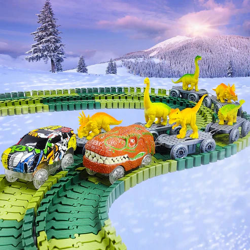 Tolles Geschenk für Kinder: Flexible Dinosaurier Rennbahn mit Leuchtzug und Dinos, sorgt für stundenlangen Spielspaß.