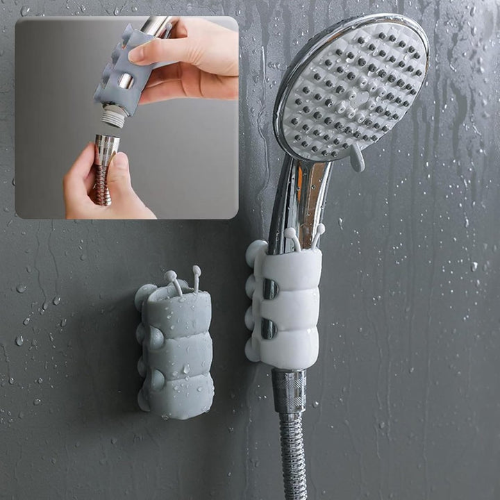 Flexible Duschhalterung in Weiß, bohrfrei und verstellbar, ideal für jede Dusche im Bad.