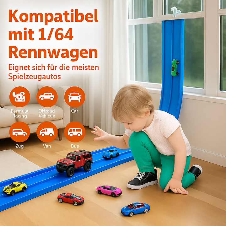 Robuste, flexible Rennbahn für Kinder. Ideal für kreativen Spielspaß im Innenbereich mit Autos und Freunden.