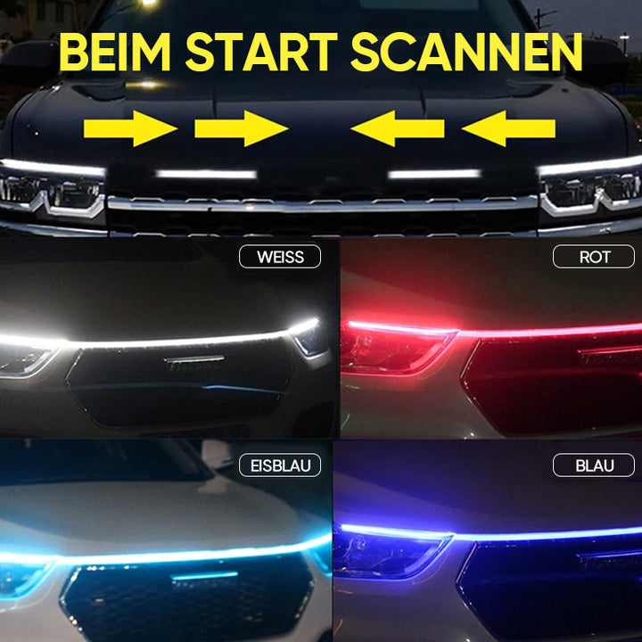 Dynamische Auto LED Haubenbeleuchtung als Tagfahrlicht. Wasserdichter Lichtstreifen für einzigartiges KFZ Tuning.