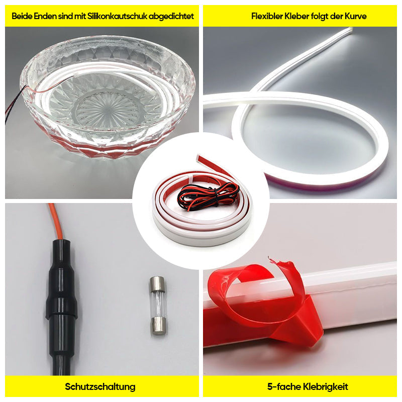 Auto LED Lichtstreifen zur einfachen Installation unter der Motorhaube, für sportliche Optik und helles Tagfahrlicht.