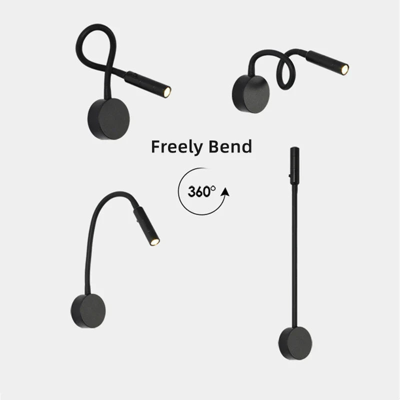 Sleeke flexible LED-Wandleselampe in modernem Design für komfortables Lesen im Bett oder am Schreibtisch.