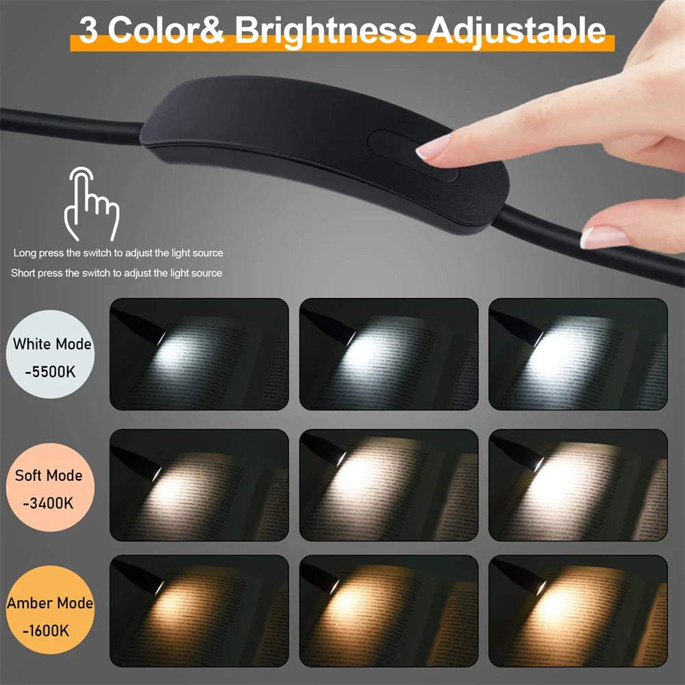 LED Nackenlampe mit 3 einstellbaren Lichtfarben, flexibel und tragbar für Handarbeit, Stricken oder Lesen.
