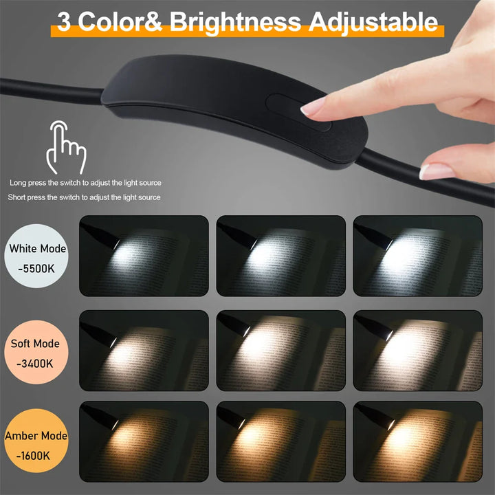 LED Nackenlampe mit 3 einstellbaren Lichtfarben, flexibel und tragbar für Handarbeit, Stricken oder Lesen.