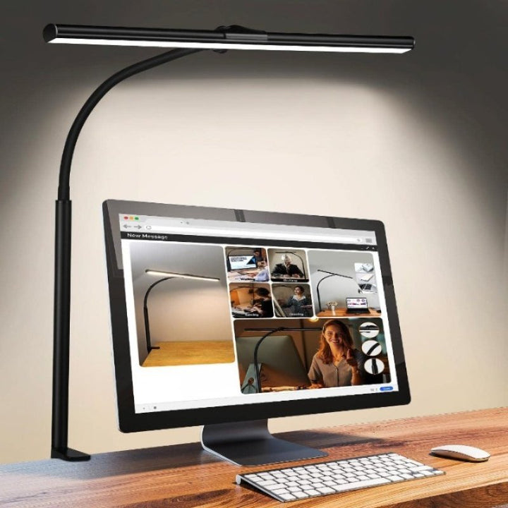 Flexible LED-Schreibtischlampe mit Schwanenhals für zielgerichtete Beleuchtung am Arbeitsplatz.