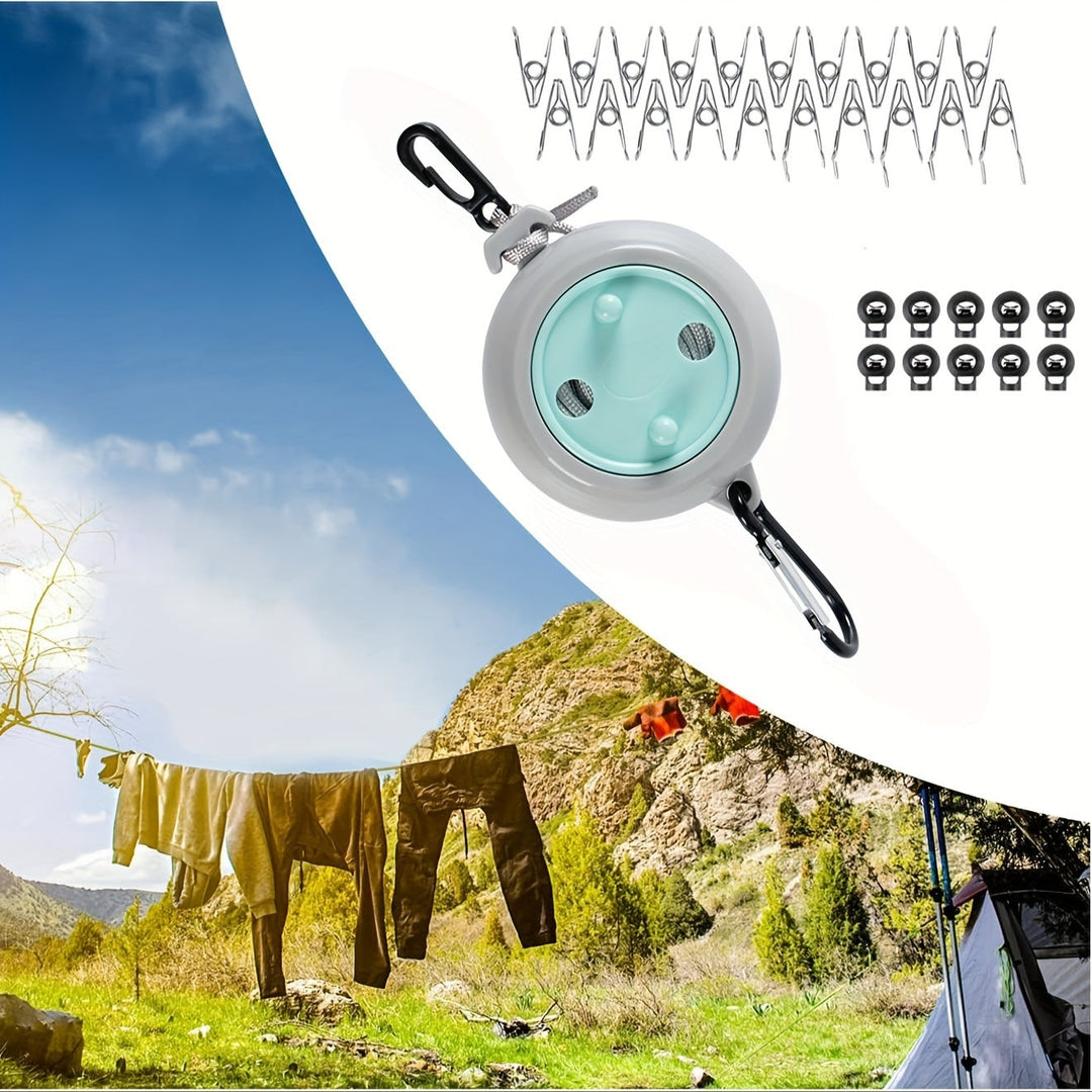 Flexible Reise-Wäscheleine mit Haken für Camping, Outdoor, Urlaub. Leicht, tragbar, ideal zum Kleidung trocknen.