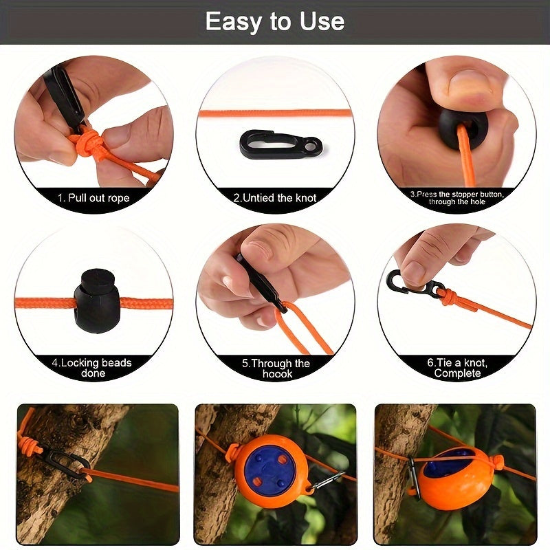 Tragbare Camping-Wäscheleine mit robusten Haken. Ideal zum sicheren Aufhängen und Trocknen von Kleidung unterwegs.