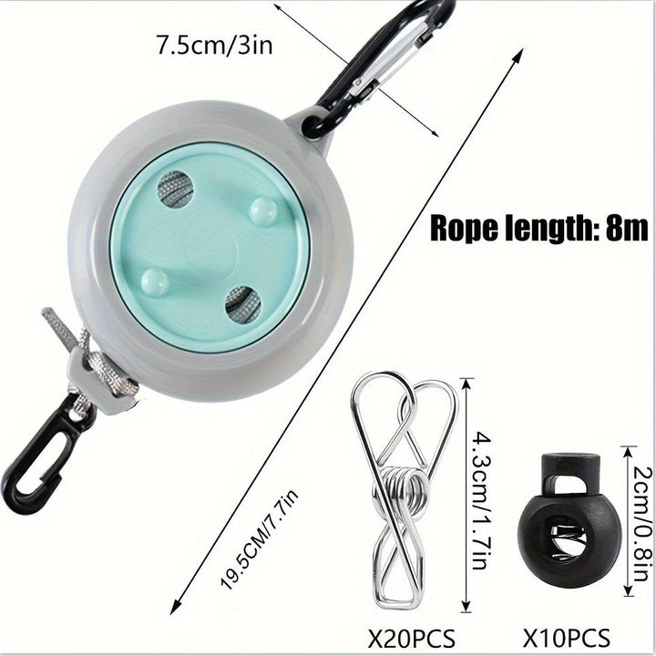Elastische Reise-Wäscheleine mit stabilen Haken, ideal zum Trocknen von Kleidung beim Camping.