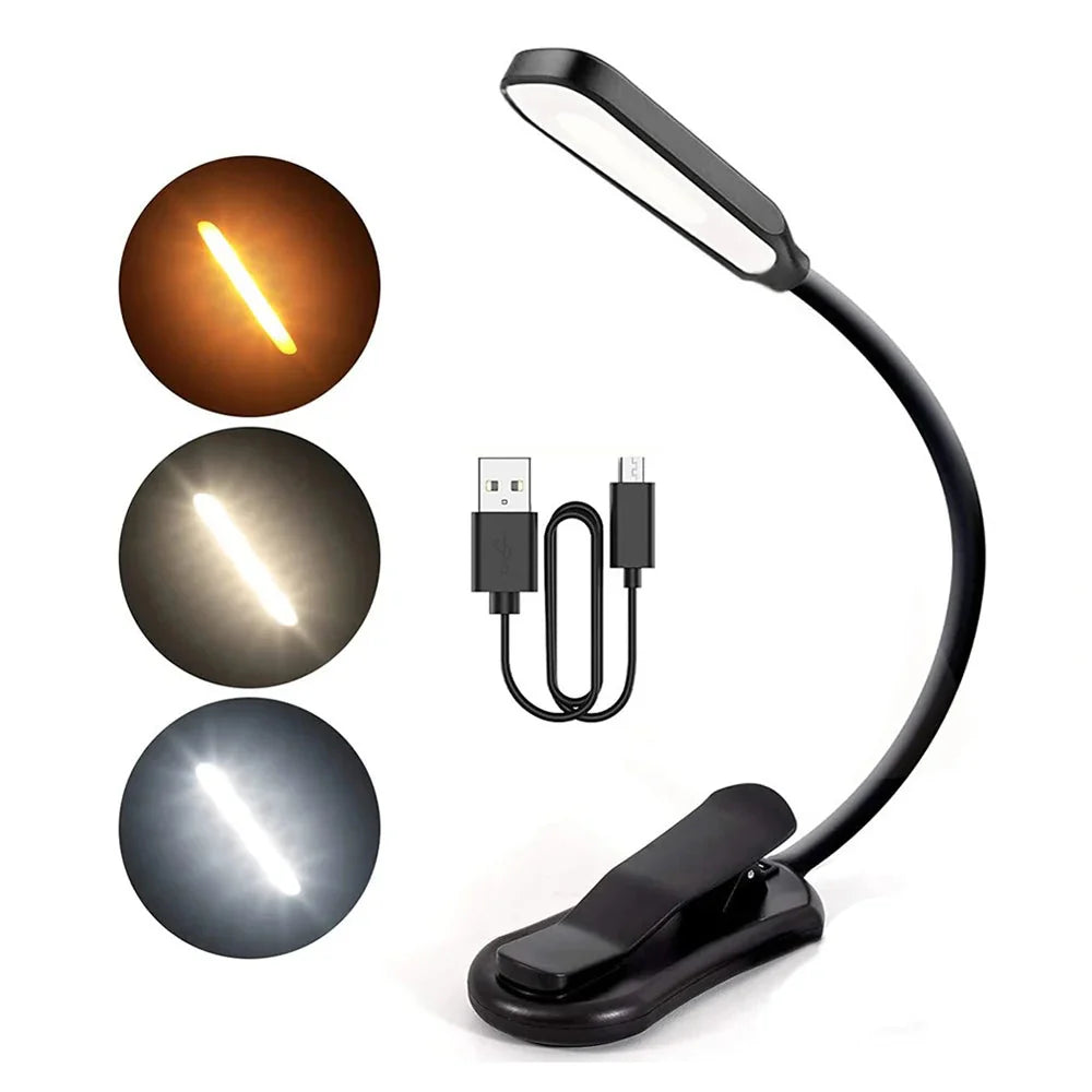 Flexible, wiederaufladbare 7 LED Leselampe in Schwarz, augenschonend. Perfekt für Nachttisch & Bett.