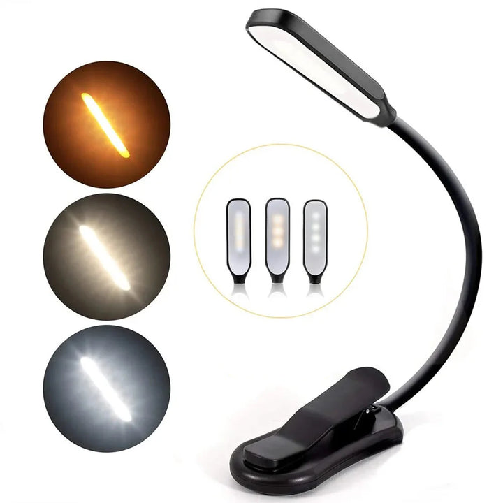 Moderne 7 LED Leselampe, flexibel & augenschonend. Wiederaufladbare USB Buchlampe für Zuhause & unterwegs.