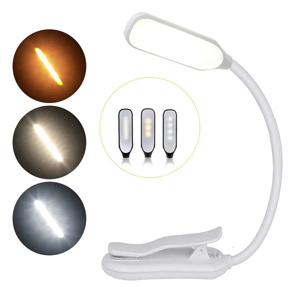 Vielseitige, flexible 7 LED Klemmlampe, USB-wiederaufladbar. Augenschonend für Lesen & Arbeiten. Erhältlich in Schwarz/Weiß.