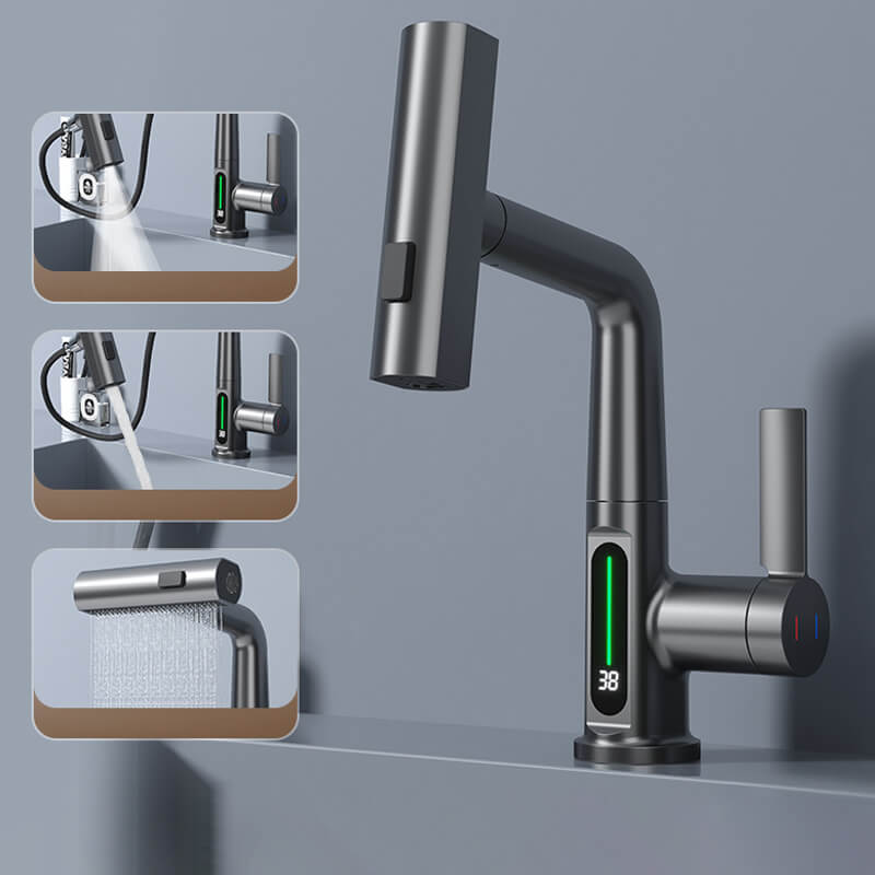 Smarter Bad- und Küchenwasserhahn mit LED-Temperaturdisplay, flexibel, modern & wassersparend.