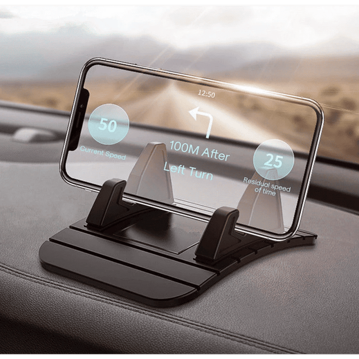 Flexibler Gummi-Handyhalter in Schwarz, universal für Smartphone, freihändige Nutzung auf Schreibtisch oder im Auto.