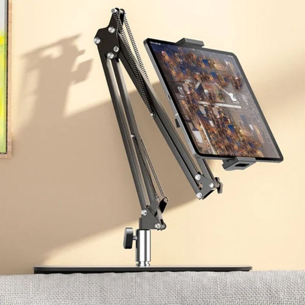 Tischklemmen-Tablet-Halterung aus ABS. Flexibler Arm, 360° drehbar, sichere Befestigung am Tisch oder Bettrahmen.