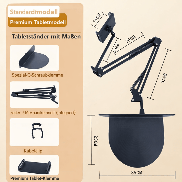 Tablet- und Handy-Halterung für bequemes Streaming und Lesen. Flexibler Bett- & Tischständer, 360° drehbar.