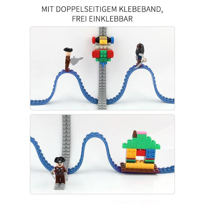 Detailaufnahme: Strukturiertes, flexibles Silikon-Bausteinband in leuchtenden Farben zum Ankleben.