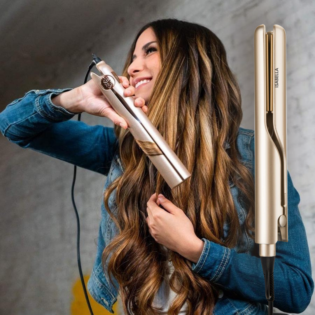 FlexiCurl 2-in-1 Haarglätter & Lockenstab mit Keramikbeschichtung auf weißem Hintergrund.