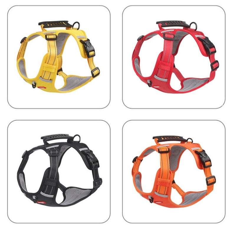 Verstellbares Anti-Ziehgeschirr FlexiFit für Welpen & Hunde, ergonomisches Design für optimalen Komfort.