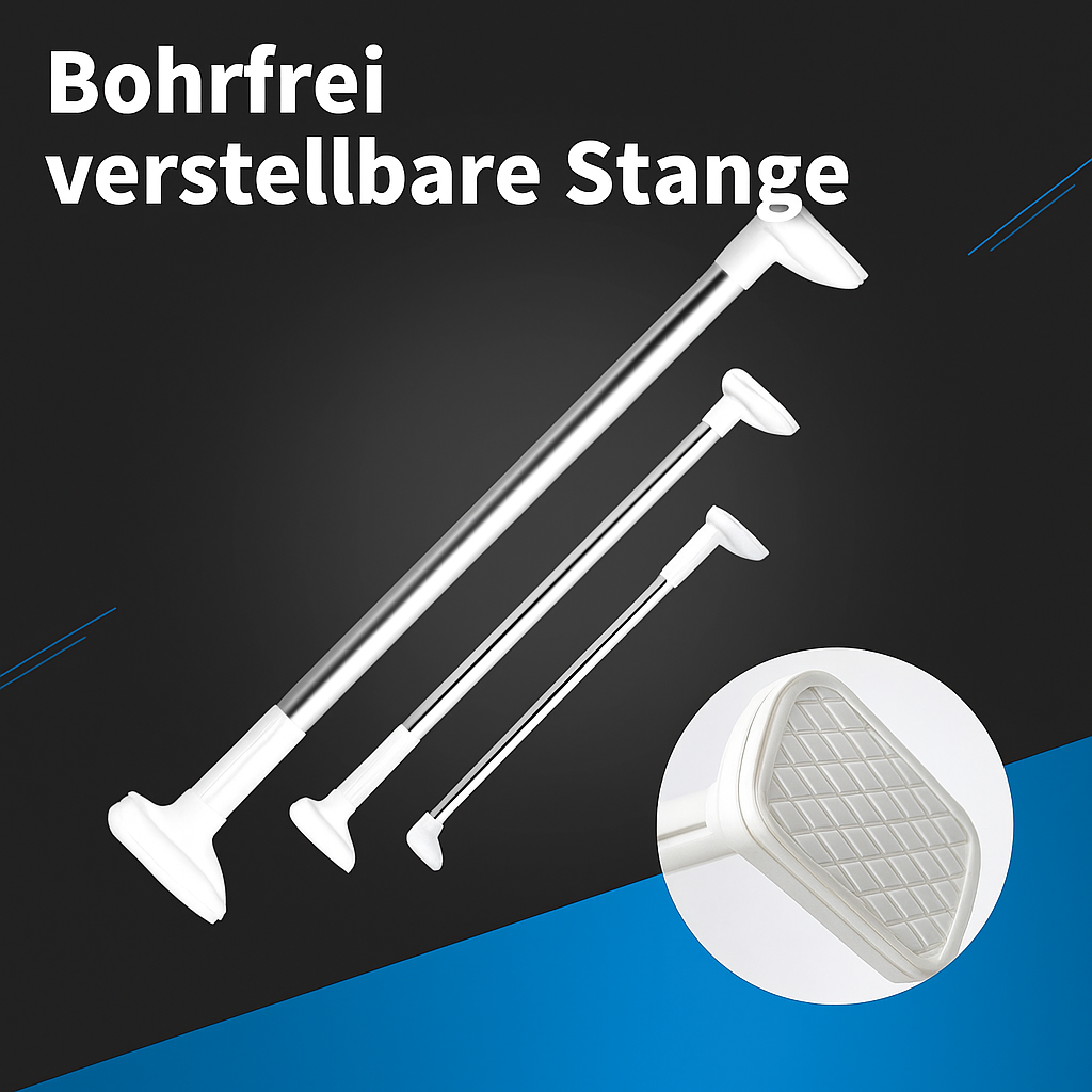 Werkzeuglose Installation: FlexiGrip bohrfreie Teleskopstange für einfachen, stabilen Halt ohne Löcher in Wänden.