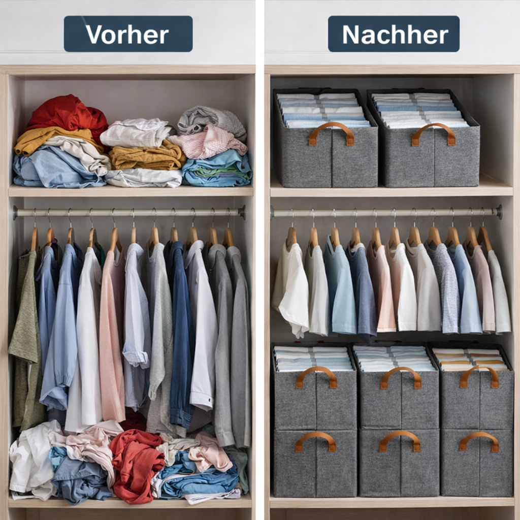 Faltbares FlexiNest Ordnungssystem, ideal für platzsparende Aufbewahrung von Textilien in jedem Zuhause.