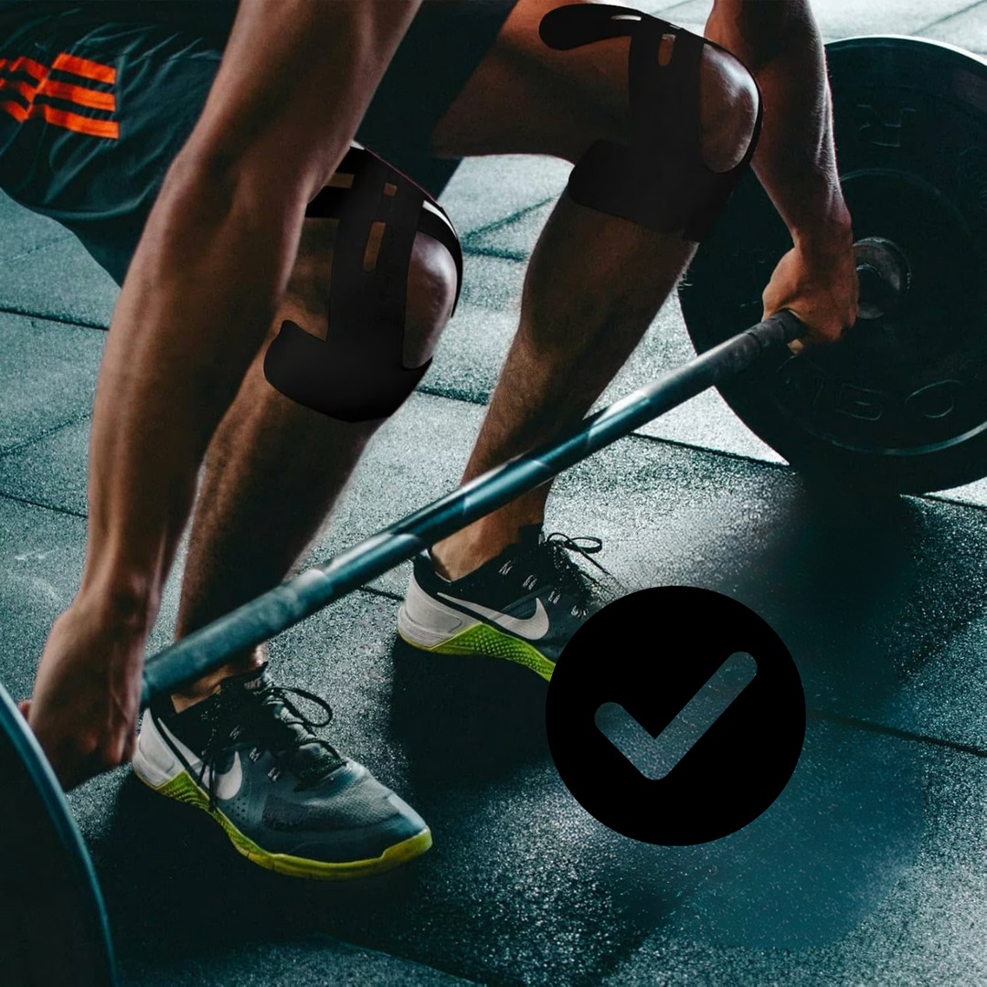 Vorgefertigtes FlexiSupport Knietape für schnelle, einfache Knieunterstützung; ideal bei Sportverletzungen und Schmerzen.