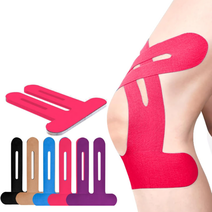 Kinesio-Tape FlexiSupport unterstützt das Knie bei Physiotherapie, Sport und hilft bei Gelenkschutz und Schmerzlinderung.