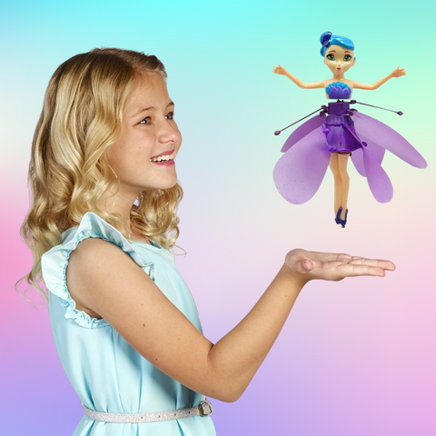 Interaktives Sensor Flugspielzeug Fee für Kinder in Rosa/Blau/Lila, handgesteuert mit LED-Licht. Tolles Geschenk.