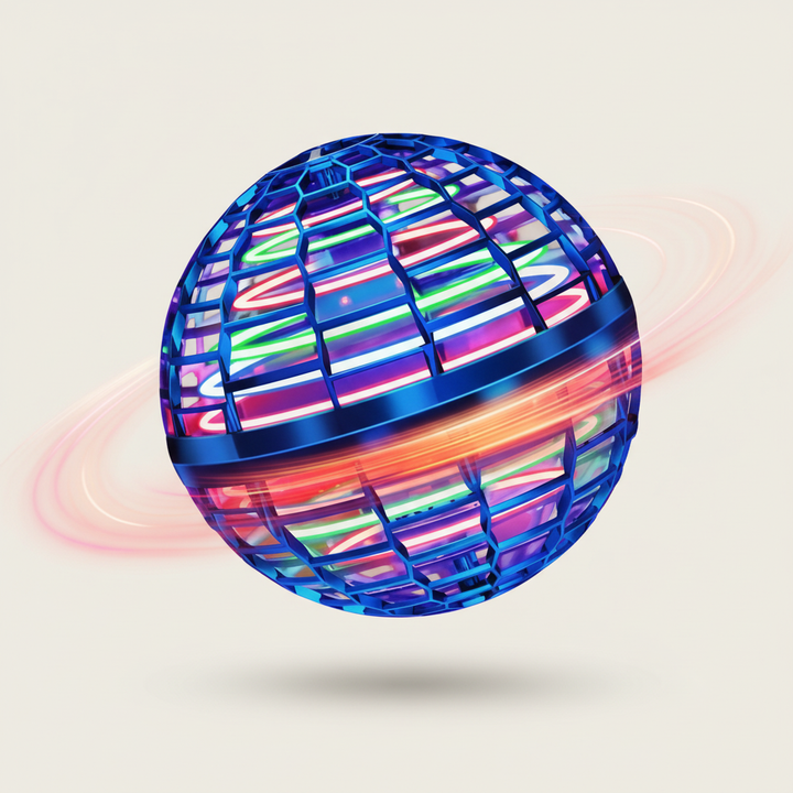 Fliegender Hoverball mit bunten LED-Effekten für interaktiven Flugspaß. Ideal als Spielzeug für Kinder & Erwachsene.