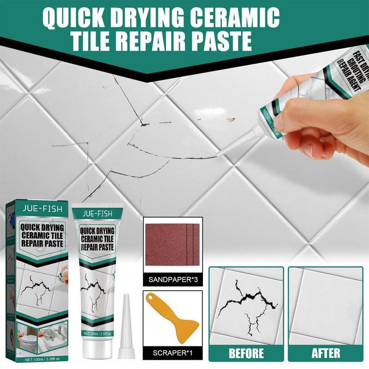 Fliesenreparaturpaste für Keramik, Porzellan & Marmor 100ml. Ideal für DIY Bad- & Küchenrenovierung, risse & fugen ausbessern.