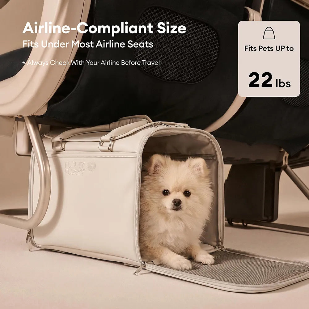 Weiche Hundetransporttasche, flugzeugtauglich, ideal für Welpen, Katzen und kleine Hunde auf Flugreisen.