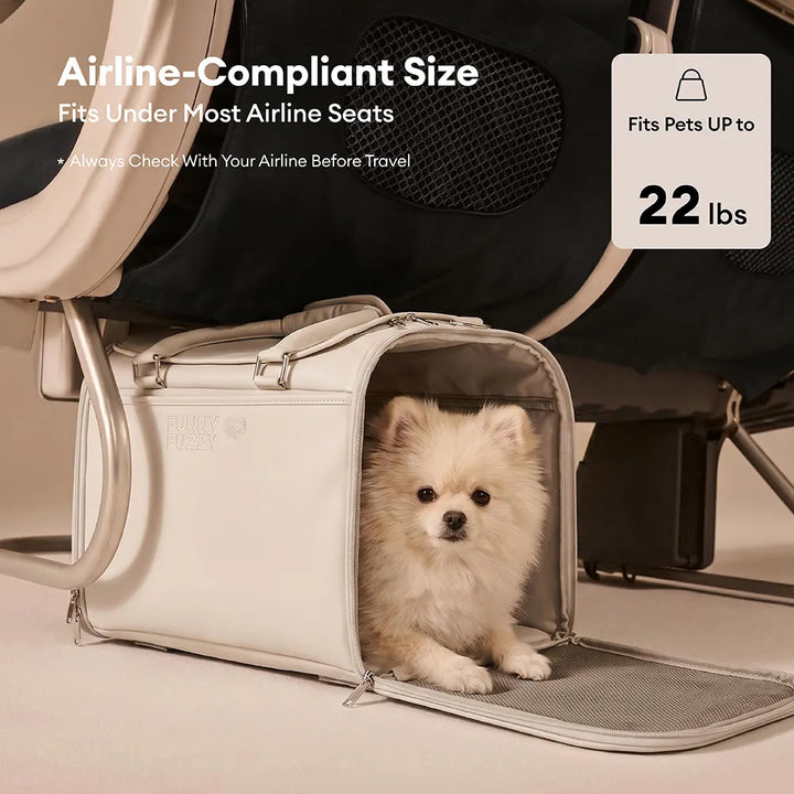 Weiche Hundetransporttasche, flugzeugtauglich, ideal für Welpen, Katzen und kleine Hunde auf Flugreisen.